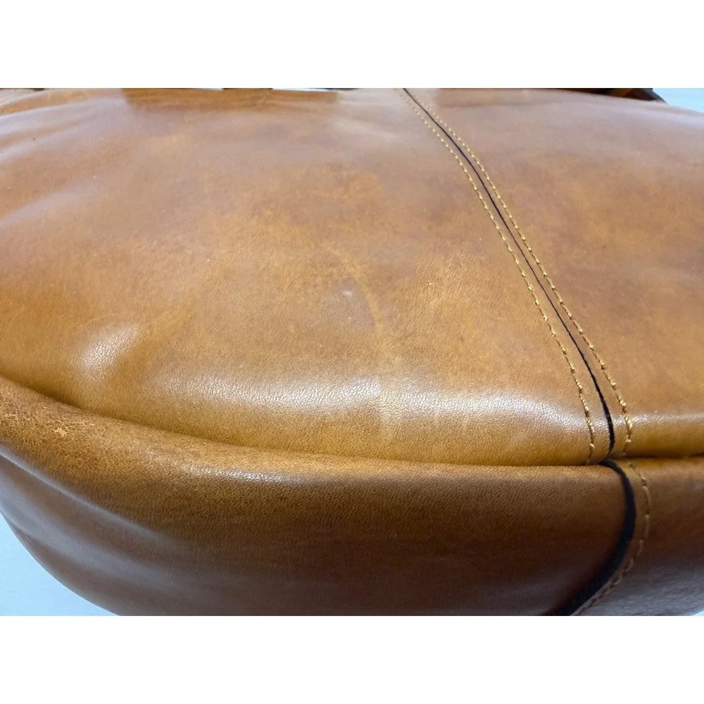 Patricia Nash ROSOLINI Leather Saddle Bag Satchel Crossbody~TOOLED TAN BROWN